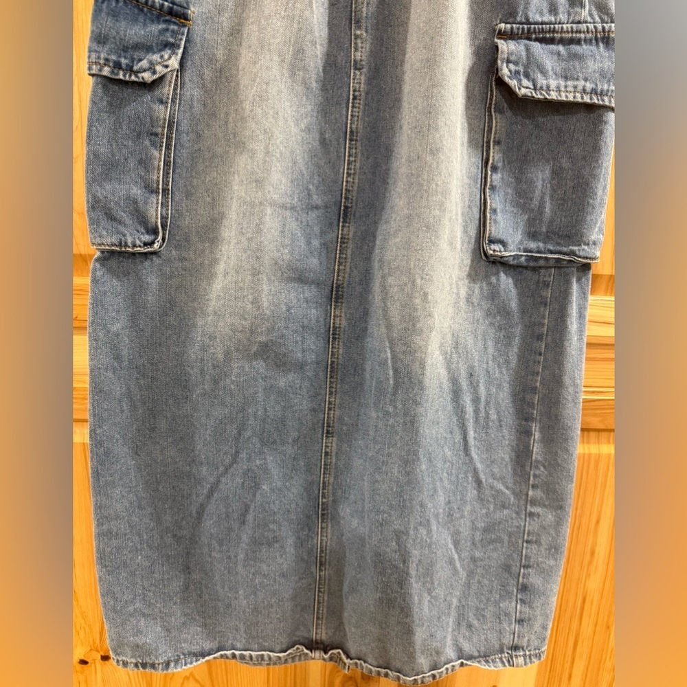 Forever 21 Y2K Classic Blue Denim Capsule Wardrobe Maxi Cargo Back Slit Skirt - Picture 3 of 12